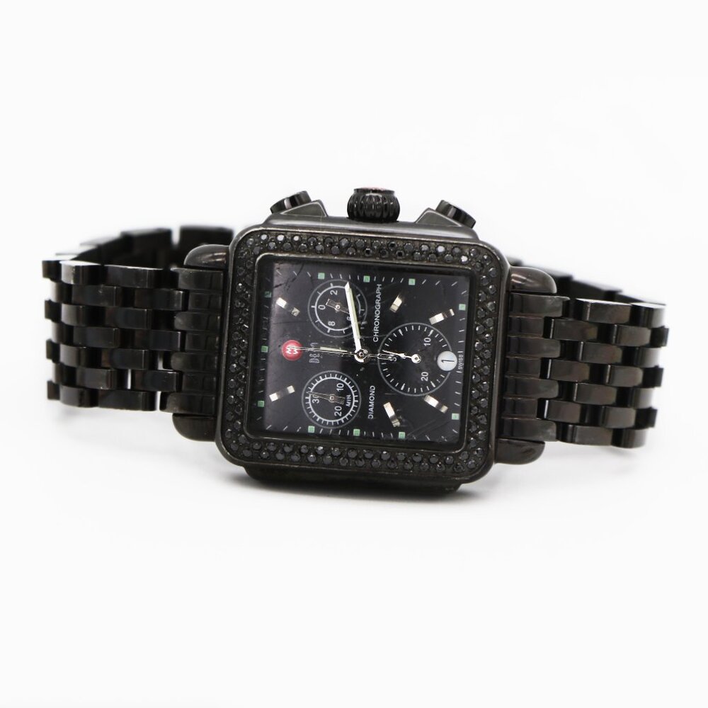 Michele Deco Diamond Chronograph Noir Diamond Black Steel Watch - Picture 2 of 6